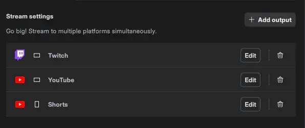 Stream settings in Preferences